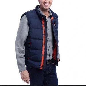 Orvis Essex Duck Down Puffer Vest Men L Navy Blue Full Zip Cinchable Waist